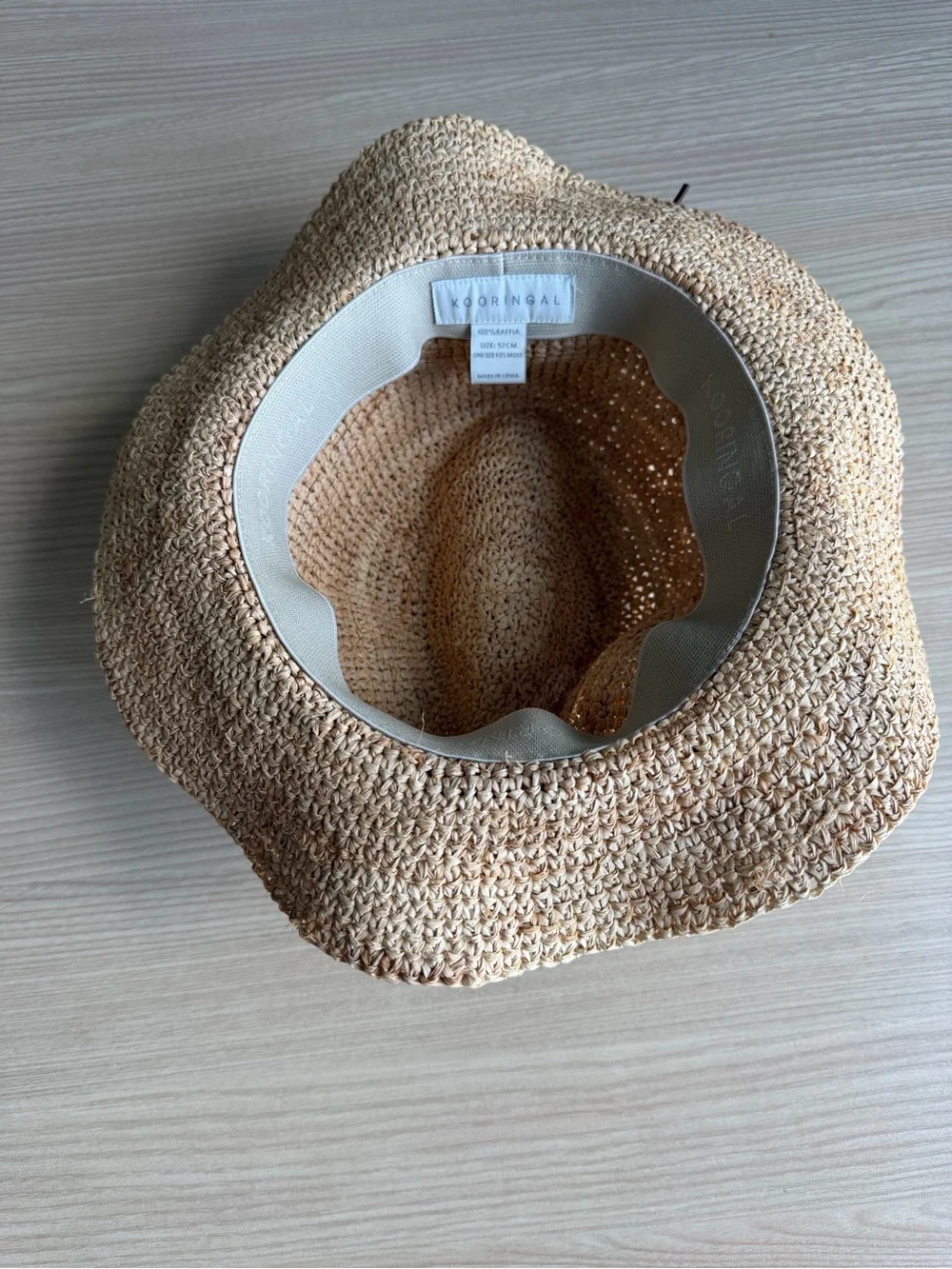 KOORINGAL 100% Raffia Sun Hat w/ Turquoise & Brown Bead 57 CM Bora Bora Safari